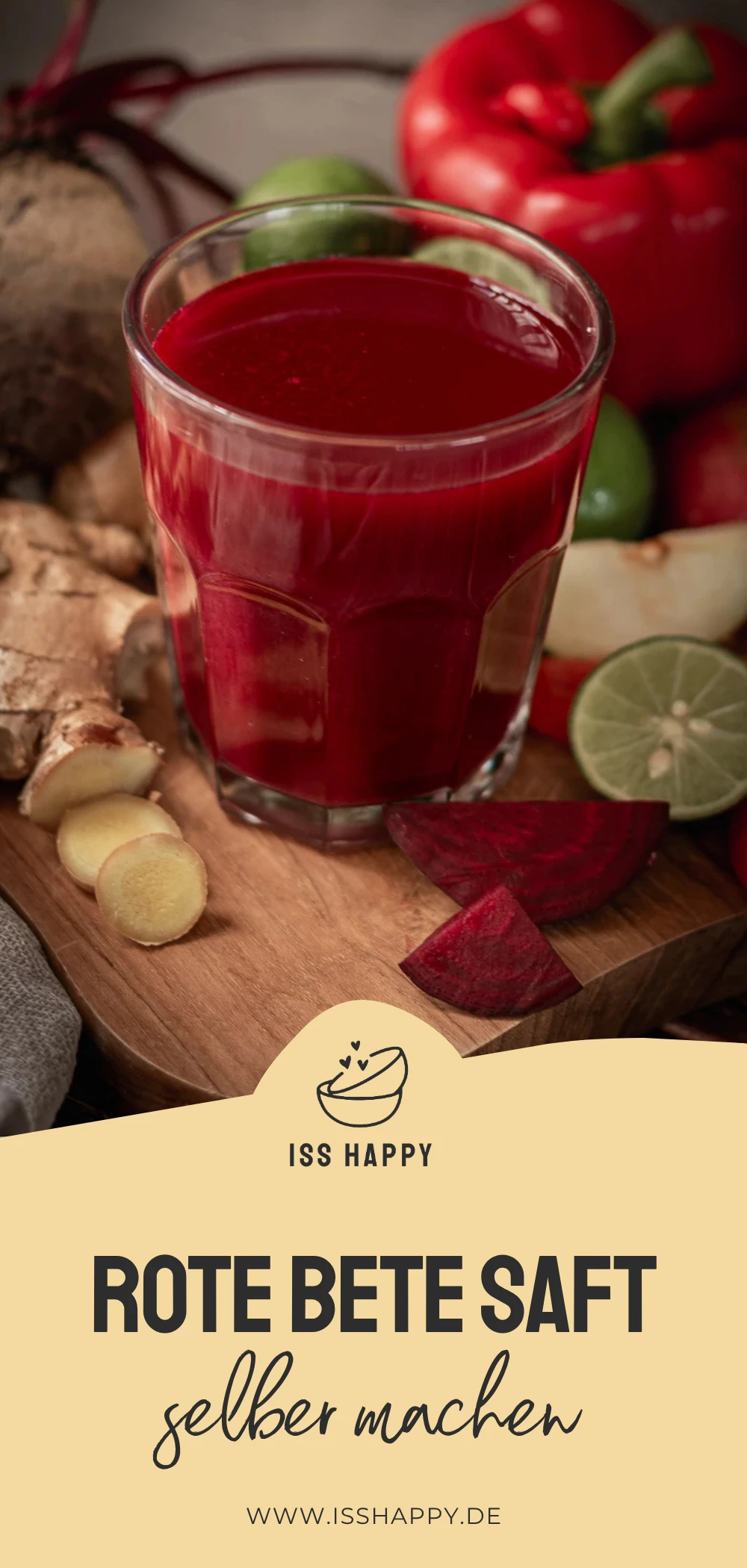 Rote Bete Saft selber machen mit Paprika, Apfel, Limette und Ingwer